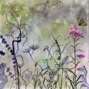 semi-abstract, field song, monarch butterfly, weeds, native gardens